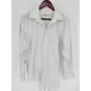 John Henry Mens Sz 16 1/2 32/33 Long Sleeve Dress Shirt Blue White Striped - Picture 1 of 4