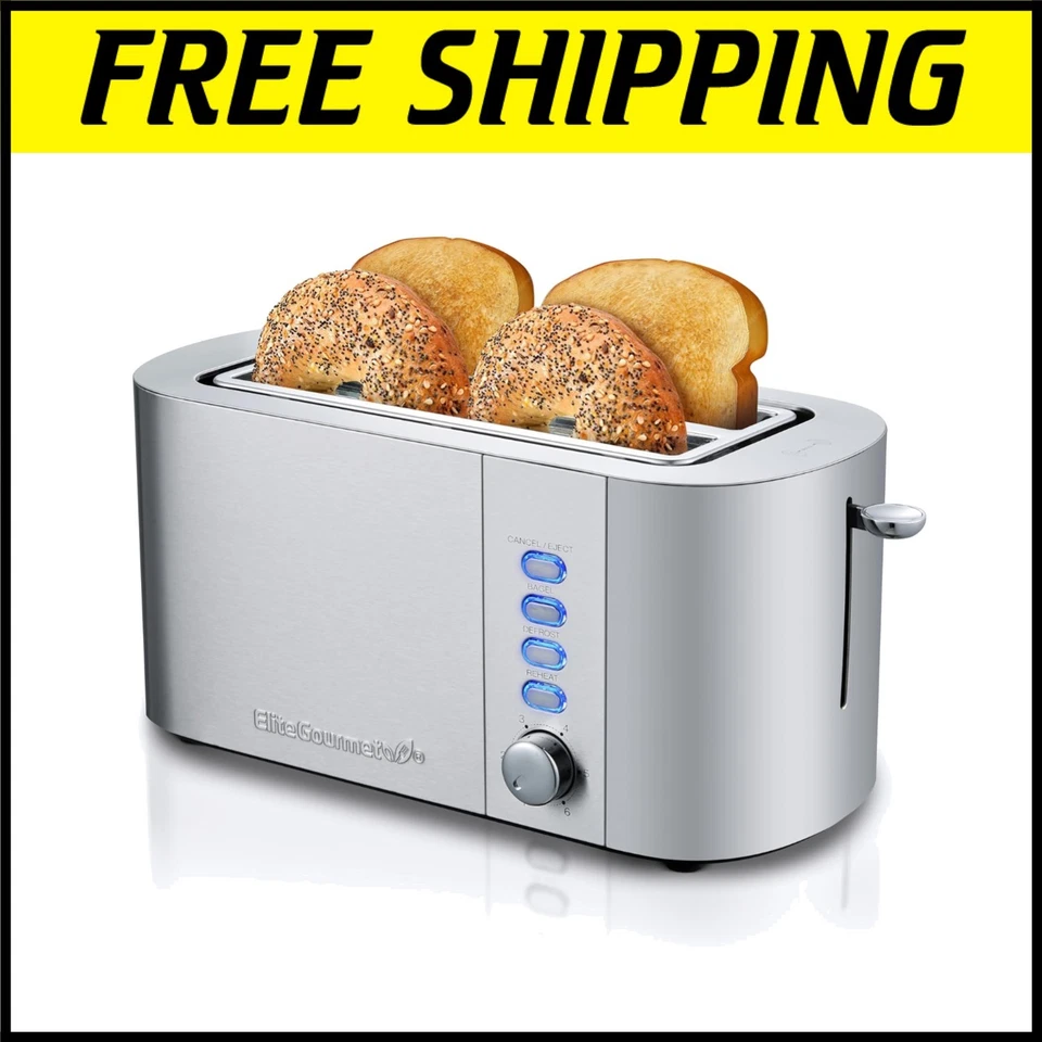 Elegant 4-Slice Long Slot Toaster with Extra Wide 1.5" Slots - Stainless Steel - Image 1 of 4