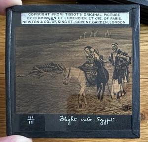VINTAGE ANTIQUE MAGIC LANTERN SLIDE : NEWTON @ CO FLIGHT INTO EGYPT JAMES TISSOT - Picture 1 of 2