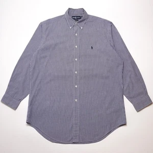 Ralph Lauren Mens Navy Vintage Button-Up Plaid Logo Shirt Large - Picture 1 of 6