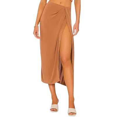 Rag & Bone Christy Drape Skirt Size M Light Brown Slinky Knit Deep Slit Pull-on - Image 1 of 4