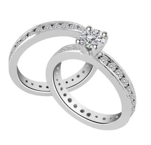 I1 G 2.00 Ct Round Cut Diamond Eternity Bridal Wedding Ring 14K White Gold RS 6 - Picture 1 of 7