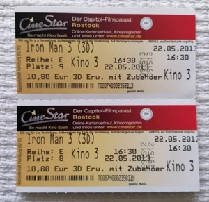 Cine Star Rostock Filmpalast, Ticket zu Iron Man, 22.05.2013, Gebraucht und gut - Bild 1 von 1