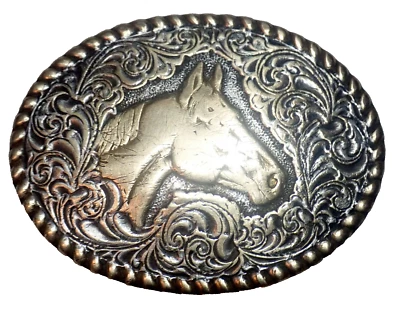 Hebilla de cinturón occidental de bronce con placa de plata pesada Crumrine de colección de los años 80 Foto 1 de 4