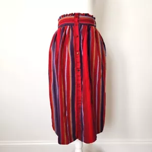 Mango Striped Midi Skirt Size XS Red Multi Button Front Boho Cottagecore Funky - Picture 1 of 11