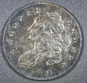 Medio dólar busto tapado 1836, AU+, borde con letras (tonificado en el borde exterior)  - Imagen 1 de 2