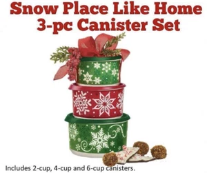Tupperware Holiday Canisters STACKING Set Snow Place Like Home Red Green New - Foto 1 di 2