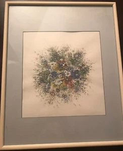 Old Watercolor Painting 'Pansy Flowers' 51.5x42cm in Wooden Frame - Picture 1 of 4