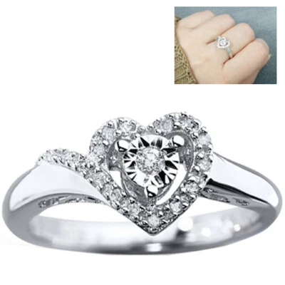 🔥925 Plata Esterlina Amor Corazón Blanco Micro Pavé Circonita cúbica Mujeres Promesa Anillo Banda NUEVO Foto 1 de 4