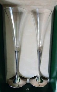 Platas Lappas Champagne Flute 9” Sliverplate & Crystal BRAND NEW IN BOX SET OF 2 - Picture 1 of 5