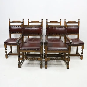6 Old Charm Dining Chairs Red Hide Studded Leather Light Oak FREE UK Delivery* - Picture 1 of 24