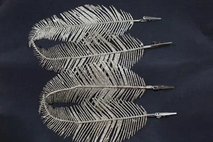 Vtg 4 Silver clip Glitter Feather Floral Christmas Tree Ornament Wreath Decor - Picture 1 of 4