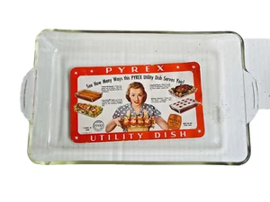 PYREX VINTAGE UTILITY DISH BAKING RECTANGLE DISH 2 QT ADVERTISMENT RECEIPLE NEW - Picture 1 of 5
