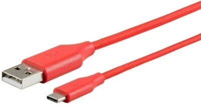 Monoprice USB Type C to USB-A 2.0 Cable - 3 Feet - Red, 480Mbps, 2.4A, Braided - Image 1 of 2