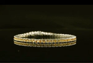 Bracciale Tennis Donna Diamanti Citrino Taglio Tondo 9C Placcato Oro Bianco 14K 7" - Foto 1 di 11