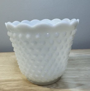 White Hobnail Milk Glass Wide Vase Planter Flower Pot Cottage Fire-King - Picture 1 of 6
