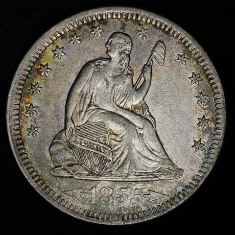 1855 TONED Seated Liberty Silver Quarter *UNCIRCULATED* MS TONED E255 ZAFY Cover