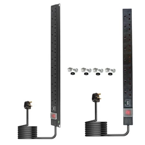 PDU Rack UK Sockets 13A Plug Power Distribution Units Vertical 8, 12 Way SURGED - Picture 1 of 11