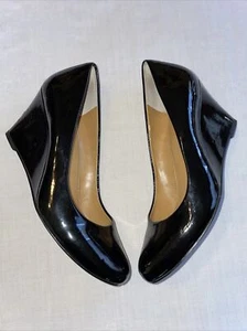 J. Crew Womens Wedge Heels Size 7 Medium Black Patent Leather Slip On Comfort - Picture 1 of 12