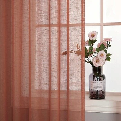 Terracotta Color Linen Curtain Two Panel Linen Curtain Natural Linen Curtain - Image 1 of 3