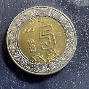 MÉXICO 🇲🇽 FIVE (5) PESOS COIN 2005 Cinco $5 Peso - Picture 1 of 5