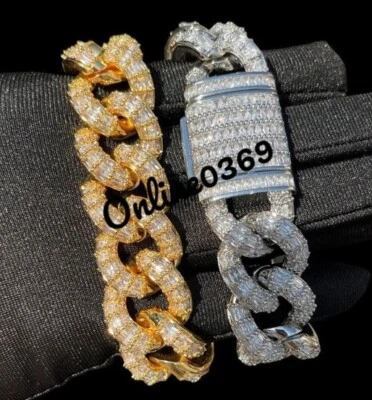Men's Bust Down 17 x 8" Cuban Bracelet in Cubic Zirconia & Moissanite 925 Silver - Imagem 1 de 4
