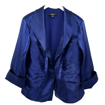 Chaqueta Blazer R&M Richards Top 22W Satén Azul Frente Recogido Manga 3/4 Caprichoso Foto 1 de 4