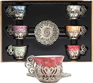 Coffee Arabic Espresso Turkish Greek Set Porcelain 12 Saucer Pc Cup Cups Ottoman - Picture 1 of 6
