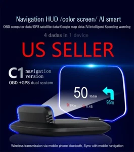 Car OBD2 Head Up Display Navigation HUD Mirror GPS HUD Projection Speedometer - Picture 1 of 12