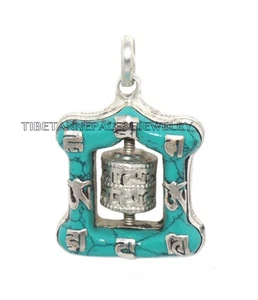 Colgante Nepalí, Colgante Turquesa, Colgante Rueda de Oración, Colgante Tíbet, Nepal - Imagen 1 de 2