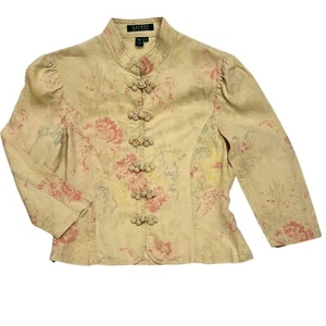 Vtg Lauren Ralph Lauren Neutral Floral 100% Linen Summer Jacket Womens Size S - Picture 1 of 10