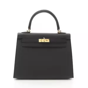 HERMES Kelly 25 Hand bag W Outside stitched 038416CC Epsom Black Used GHW - Picture 1 of 7