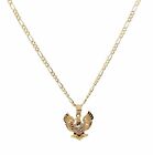 14k Tri-Color Gold Eagle Dia-Cut with Hollow Figaro Chain Necklace S/M/L