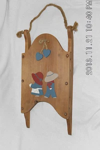 Sunbonnet Sue & Sam Vintage Sled Wall Door Hanger 19.5" X 9.25" Strap Drop 7.5" - Picture 1 of 12