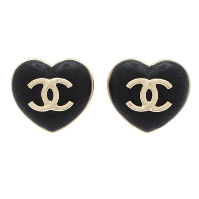 Auténticos pendientes CHANEL - de cuero dorado negro Foto 1 de 4