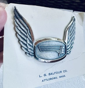 Vintage Balfour Sterling Western Airlines Indian Head Pilot Wings Hat Badge Pin - Picture 1 of 8