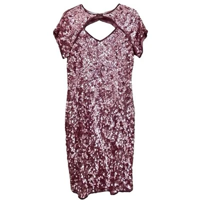 Vtg Stenay Sequined Silk Keyhole Evening Cocktail Dress Dusty Pink Size 6 - Image 1 of 4