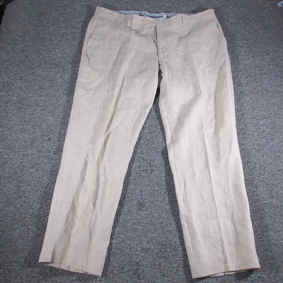 Pantalones Enzo Para Hombres 42 Beige Lino Vestido Frente Plano Traje Pantalones Pantalones Ligeros Foto 1 de 4
