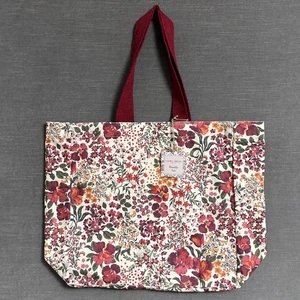 Laura Ashley Tote Bag Burgundy Fall Floral Canvas Reusable Shopping Cottage Boho - Picture 1 of 8