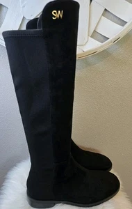 Stuart Weitzman Boot Knee High Black Suede & Gabardine Size 5.5 - New Ret$850 - Picture 1 of 9