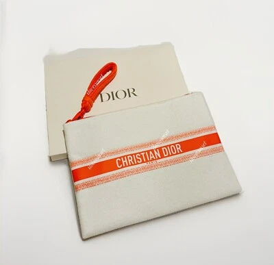 NUEVO EN CAJA DIOR Novedad Naranja y Blanco Rayas Estuche Cosmético Muñequera Verano 2024 Foto 1 de 4
