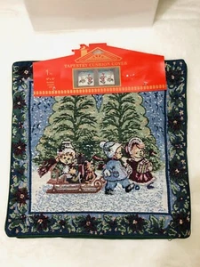 Weihnachten Kinder Reiten Schlitten Dekor gewebter Wandteppich Kissenbezug Azar Ind 16 x 16 - Bild 1 von 3