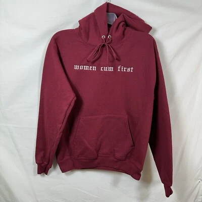 женщины cum первый маленький бордовый вышитый длинным рукавом толстовка с капюшоном пуловер общежития клуб S - Изображение 1 из 4