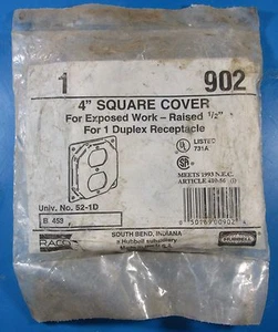 Hubbell 4" Square Cover For Exposed Work - Raised ½" For 1 Duplex Receptacle 902 - Picture 1 of 2