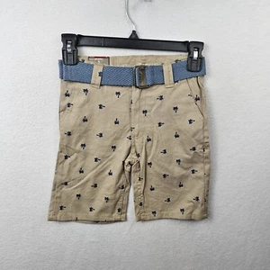 Beverly Hills Polo Club Shorts Boys Size 5 Khaki Tan Blue Palm Trees Belt NWT - Picture 1 of 7