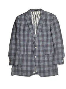 Neu mit Etikett $ 595 Hugo Boss Hartley 2 Wolle schmale Passform Blazer blau schwarz weiß kariert Gr. 46L - Bild 1 von 8