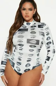 Fashion Nova Eyes & Lips Thong Microfiber Mock Neck Bodysuit Plus Size 3X, 22/24 - Picture 1 of 6