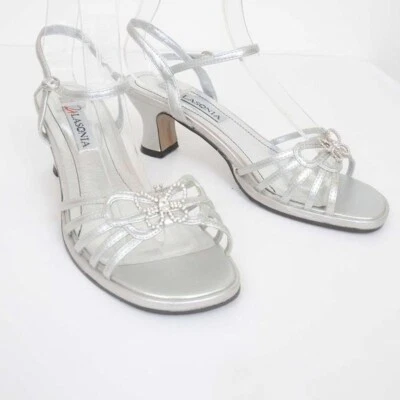 Lasonia Butterfly Bling SIlver Metallic Sandal Evening Shoes NIB Size 7.5 - Image 1 of 4