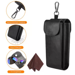 Double Glasses Case Sunglasses Eyeglasses Eyewear Protective Pouch Bag w/ Hook - Picture 1 of 24