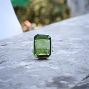 Peridoto Topazio Gemma 925 Argento Sterling Artigianale Anello Tutte le Misure - Foto 1 di 5